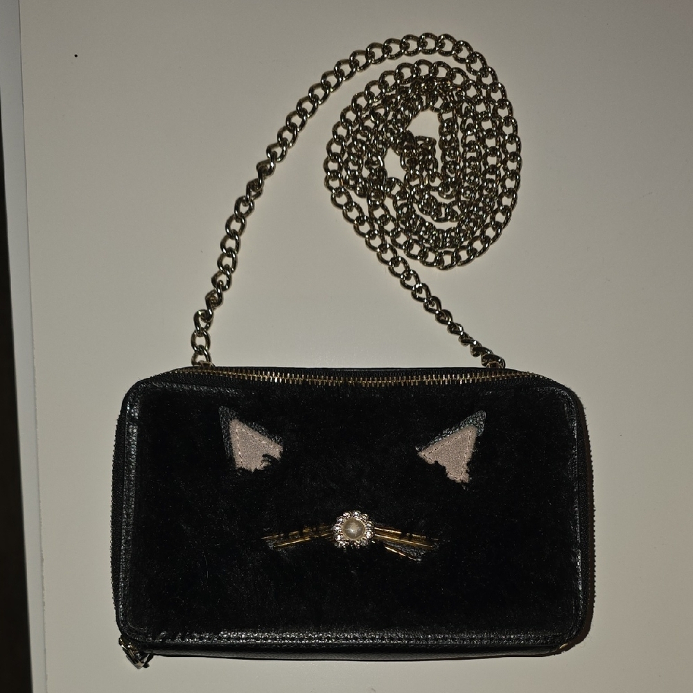 Kate Spade Black Cat Clutch with Chain